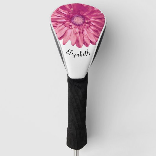 Leuke roze daisy bloem aangepaste naam dames golfheadcover (Voorkant)