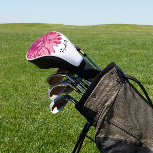 Leuke roze daisy bloem aangepaste naam dames golfheadcover (Insitu)