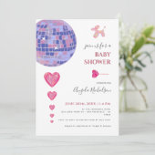 Leuke Roze Disco Ball Ballons Meisje Baby shower Kaart (Staand voorkant)