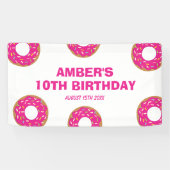 Leuke roze donut Verjaardagsfeestthema welkomstban Spandoek (Horizontaal)