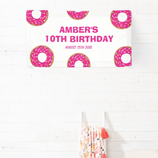 Leuke roze donut Verjaardagsfeestthema welkomstban Spandoek (Insitu)