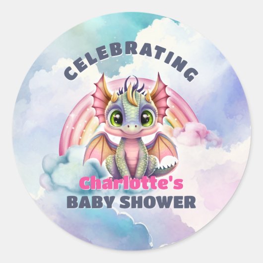 Leuke roze draak Baby shower Party Envelope Seal Ronde Sticker (Voorkant)