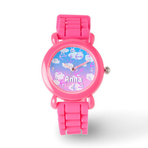 Leuke roze drijvende ankers, aangepaste naam Child Horloge