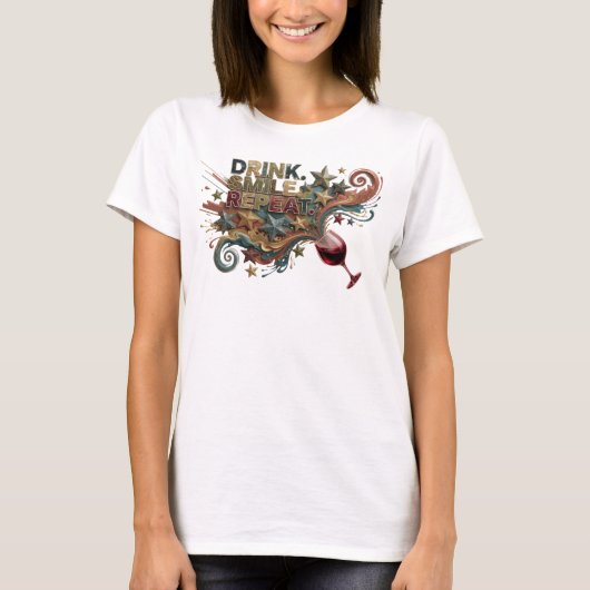 Leuke Roze DRINK SMILE REPEAT Custom T-shirt (Voorkant)