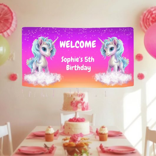 Leuke roze Eenhoorn Verjaardag Spandoek