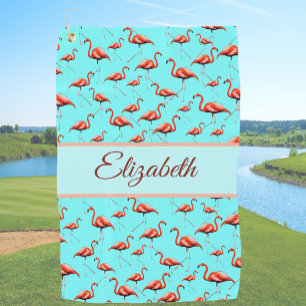 Leuke roze en aqua aangepaste monogram dames flami golfhanddoek