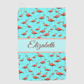 Leuke roze en aqua aangepaste monogram dames flami golfhanddoek (Voorkant)