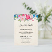 Leuke roze en blauwe bloemen bruiloft Save the Dat Briefkaart (Staand voorkant)