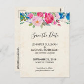 Leuke roze en blauwe bloemen bruiloft Save the Dat Briefkaart (Voorkant / Achterkant)