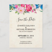 Leuke roze en blauwe bloemen bruiloft Save the Dat Briefkaart (Voorkant)
