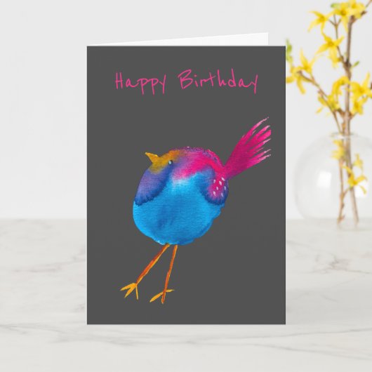 Leuke roze en blauwe vogel kaart (Gele Bloem)