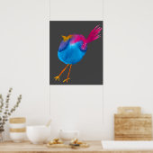 Leuke roze en blauwe vogel poster (Keuken)