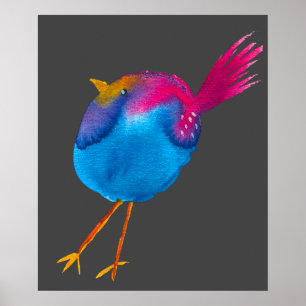 Leuke roze en blauwe vogel poster