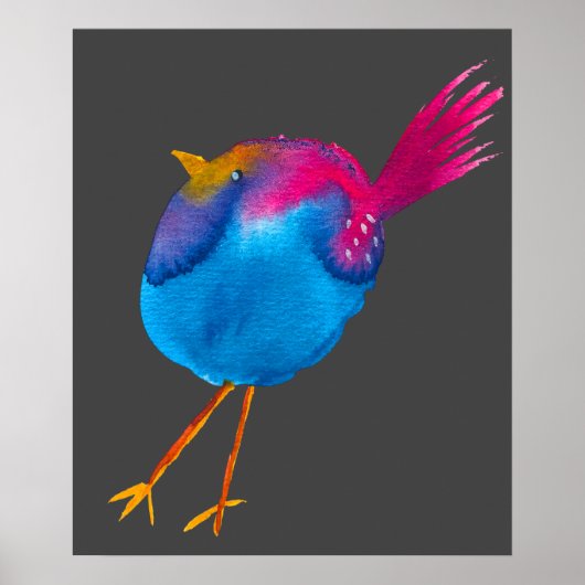 Leuke roze en blauwe vogel poster (Voorkant)
