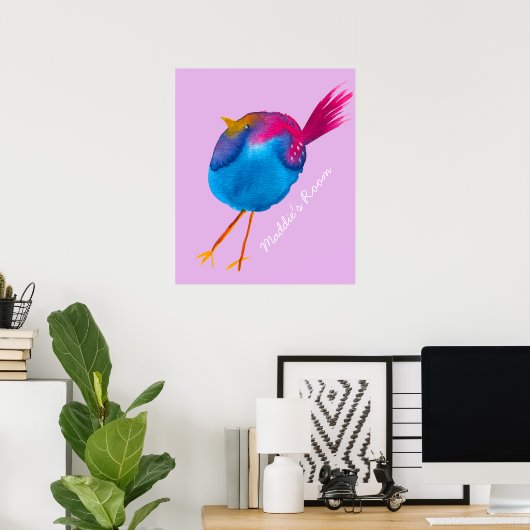 Leuke roze en blauwe vogel poster (Thuiskantoor)