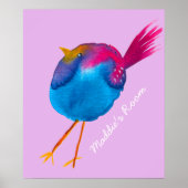 Leuke roze en blauwe vogel poster (Voorkant)