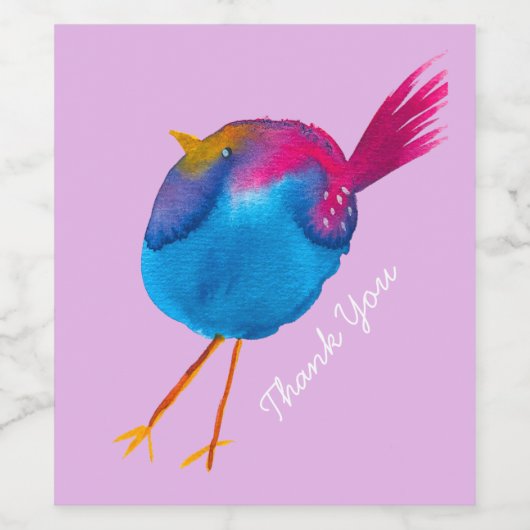 Leuke roze en blauwe vogel wijn etiket (Enkel label)