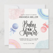 Leuke roze en blauwe waterverven Baby showers Invi Kaart (Voorkant)