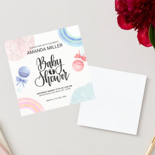 Leuke roze en blauwe waterverven Baby showers Invi Kaart