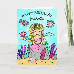 Leuke Roze en Blonde Zeemeermin Gelukkige Verjaard Kaart