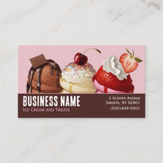 Leuke roze en bruine QR Code Ice Cream Visitekaartje (Voorkant)