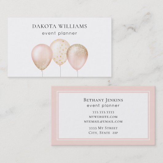 Leuke roze en gouden glitter ballonnen visitekaartje (Voorkant / Achterkant)