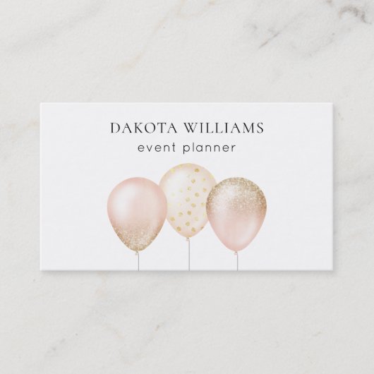 Leuke roze en gouden glitter ballonnen visitekaartje (Voorkant)
