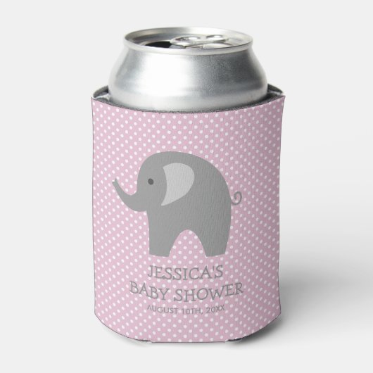 Leuke roze en grijze olifant baby shower koelbox blikjeskoeler (Blikje Voorkant)