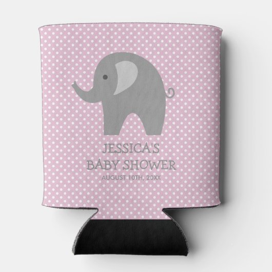 Leuke roze en grijze olifant baby shower koelbox blikjeskoeler (Achterkant)