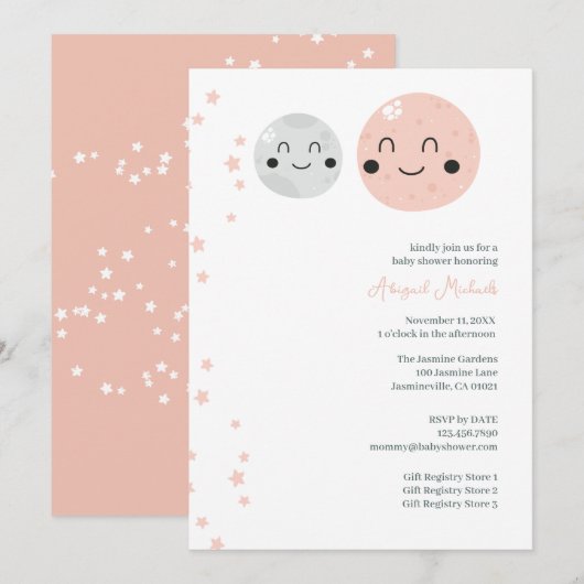 Leuke roze en grijze planeten Baby meisje douche Kaart (Voorkant / Achterkant)