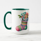 Leuke Roze en Groene Kerstkous Aanpasbaar Mok (Links)