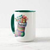 Leuke Roze en Groene Kerstkous Aanpasbaar Mok (Voorkant links)