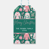 Leuke roze en groene lelijke trui kerstvakantie cadeaulabel (Voorkant)