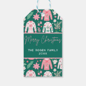 Leuke roze en groene lelijke trui kerstvakantie cadeaulabel (Achterkant)