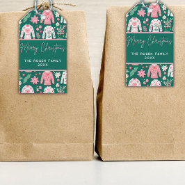 Leuke roze en groene lelijke trui kerstvakantie cadeaulabel