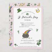 Leuke roze en groene St Patrick's Day Lunch Kaart (Voorkant / Achterkant)