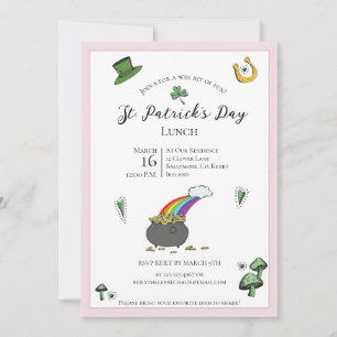 Leuke roze en groene St Patrick's Day Lunch Kaart