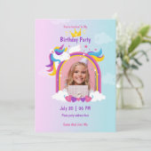Leuke roze en paarse eenhoorn aangepaste foto verj kaart (Staand voorkant)