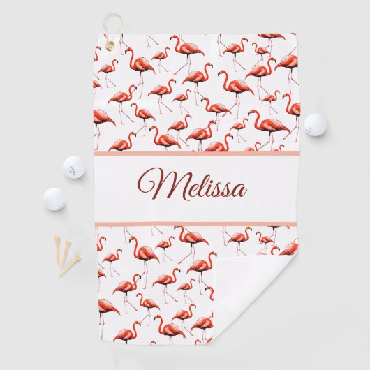 Leuke roze en witte aangepaste monogram dames flam golfhanddoek (Insitu)