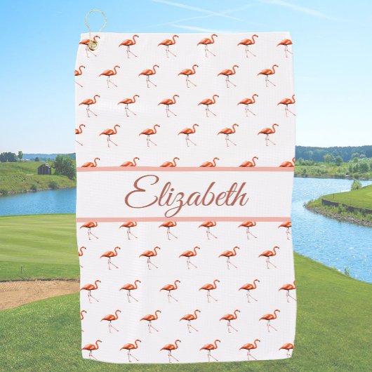 Leuke roze en witte flamingo voor dames met eigen  golfhanddoek