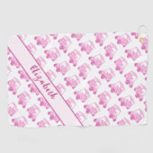 Leuke roze en witte golfkar gepersonaliseerde naam golfhanddoek (Horizontaal)
