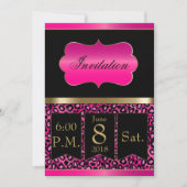 Leuke roze en zwarte luipaard feest uitnodiging (Voorkant)