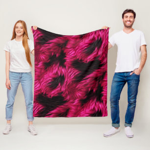 Leuke roze en zwarte namaak monster bont textuur fleece deken