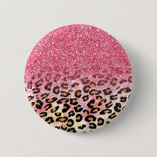 Leuke roze faux schittert luipaard dierlijke druk ronde button 5,7 cm