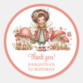 Leuke Roze Fee Bloemen Verjaardag Bedankt Sticker (Voorkant)