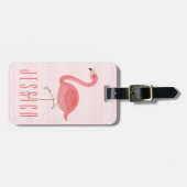 Leuke roze flamingo en strepen bagagelabel (Voorkant horizontaal)