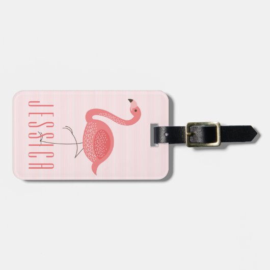 Leuke roze flamingo en strepen bagagelabel (Voorkant horizontaal)