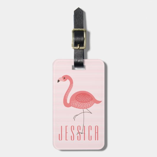 Leuke roze flamingo en strepen bagagelabel (Voorkant verticaal)