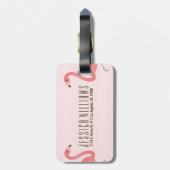 Leuke roze flamingo en strepen bagagelabel (Achterkant verticaal)
