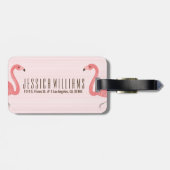 Leuke roze flamingo en strepen bagagelabel (Achterkant horizontaal)